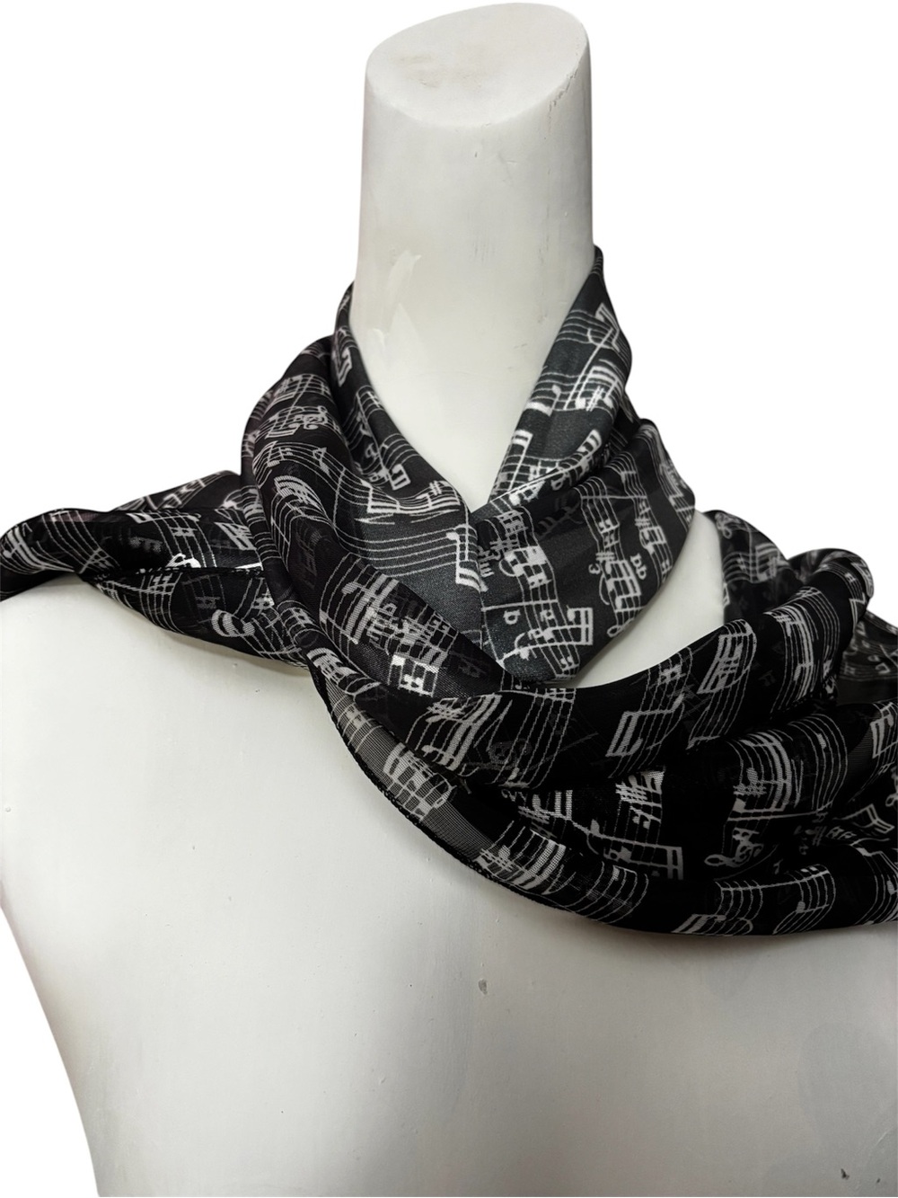 Black Scarf with White Musical Note Print